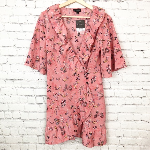 TOPSHOP Off Duty Pink Ruffle Tea Dress - Picture 5 of 8